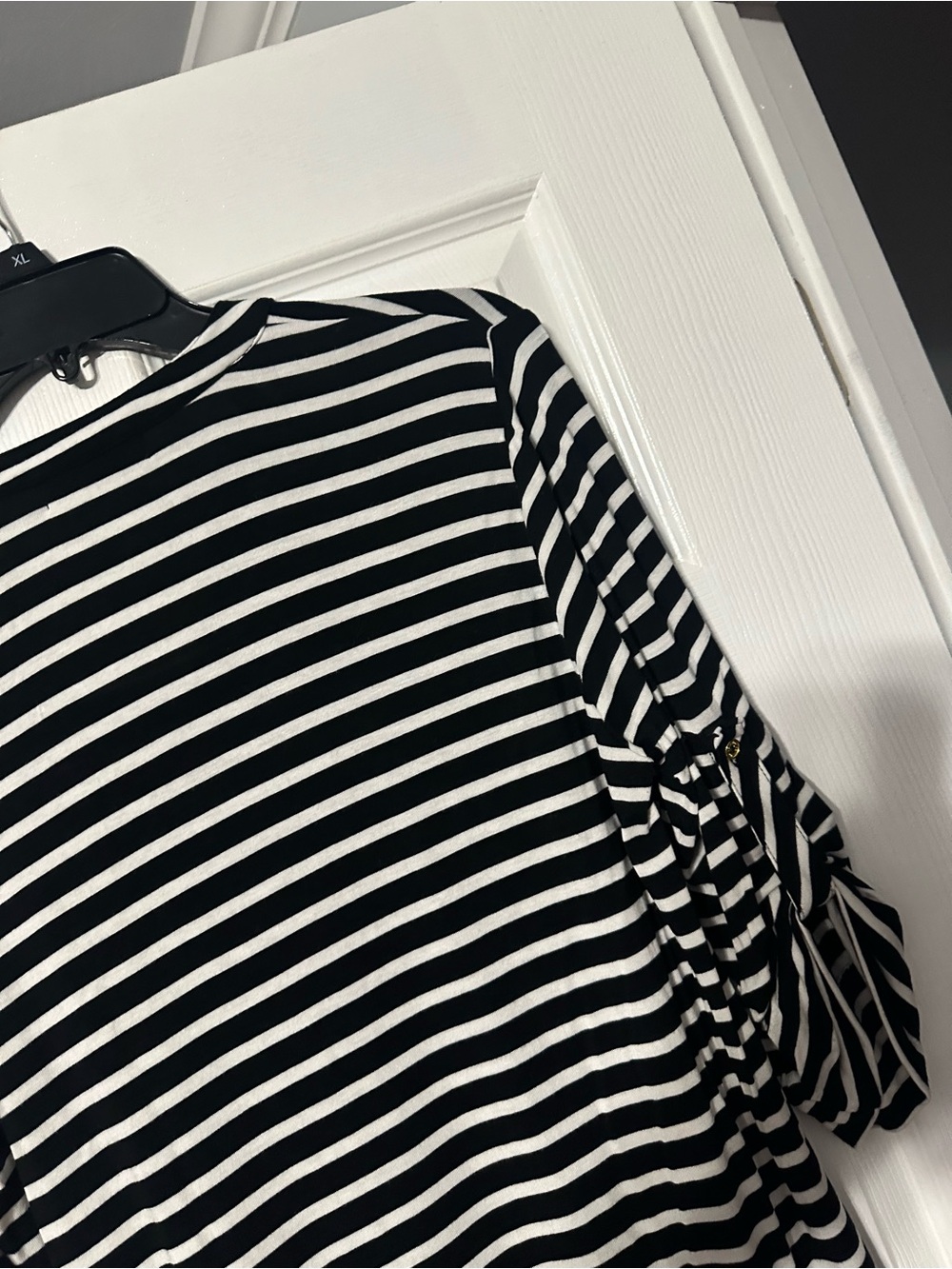 Calvin Klein Striped Half-Zip Roll Tab Sleeve Hi Lo Blouse - Picture 13 of 15